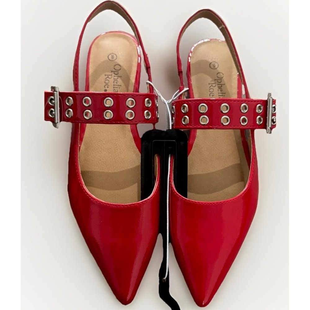 Ophelia Roe Patent Lipstick Red Buckle Flats -  Sz 6